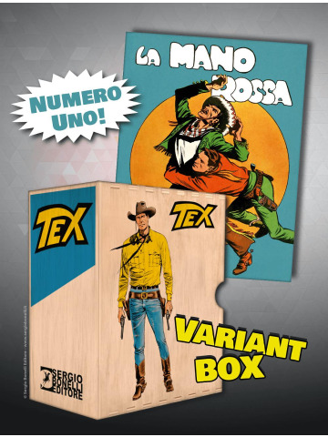 TEX RACCOGLITORE FUMETTI ANNATA IN LEGNO TEX LA MANO ROSSA LOGO BIANCO